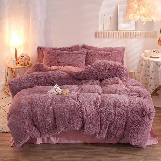 Luxuriöser, dicker Fleece-Bettbezug, Queen-Size-Bett, warmer Winterbettbezug, Kissenbezug, flauschiger Plüsch, zottelige Bettwäsche, Bettwäscheset, Winterkörper, warm halten