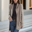 Neu Polo Kragen Einfarbig Langen ärmeln Strickjacke Lose Taschen Pullover Mantel Für Frauen