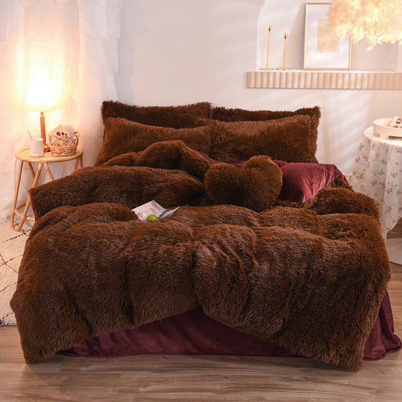 Luxuriöser, dicker Fleece-Bettbezug, Queen-Size-Bett, warmer Winterbettbezug, Kissenbezug, flauschiger Plüsch, zottelige Bettwäsche, Bettwäscheset, Winterkörper, warm halten