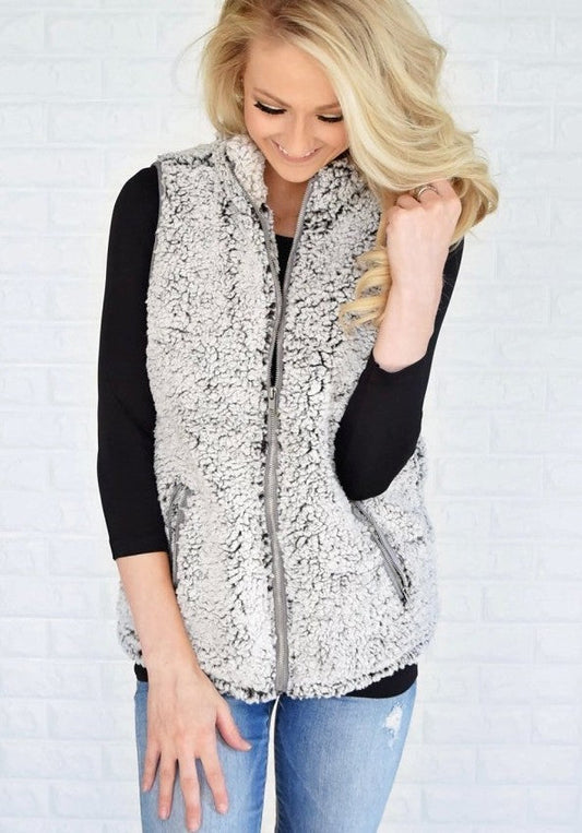 Neue Plüschwestenjacke für Damen, ärmelloses Westentop mit Stehkragen für Damen
