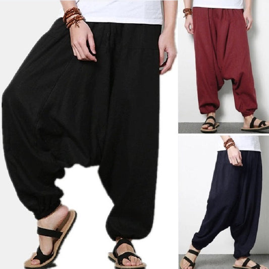 Lockere, lässige Baggy-Hose aus Baumwolle und Leinen für Herren