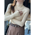 Inner High-grade Gray Mock Neck Sweater Mid-collar Knitted Top
