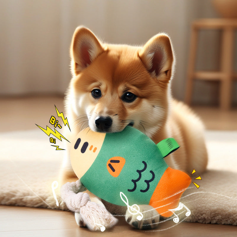 Plüsch-Kauspielzeug für Hunde im Haus, Quietschspielzeug aus Plüsch, Puffkopf-Fisch-Kauspielzeug, interaktives Zahnspielzeug mit Sound, verschleißfestes Hundespielzeug 