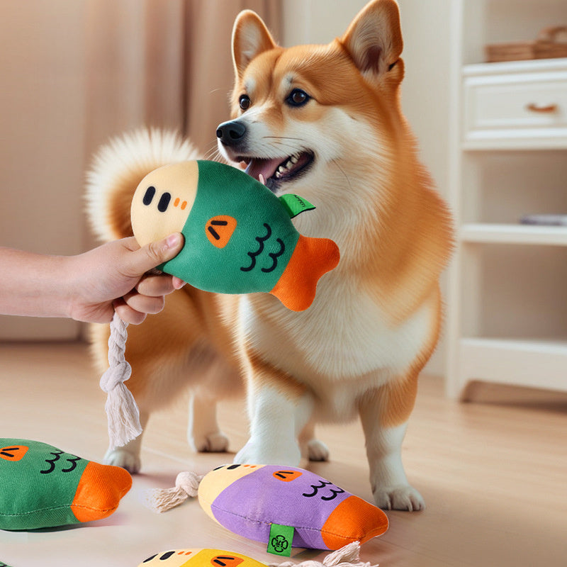 Plüsch-Kauspielzeug für Hunde im Haus, Quietschspielzeug aus Plüsch, Puffkopf-Fisch-Kauspielzeug, interaktives Zahnspielzeug mit Sound, verschleißfestes Hundespielzeug 