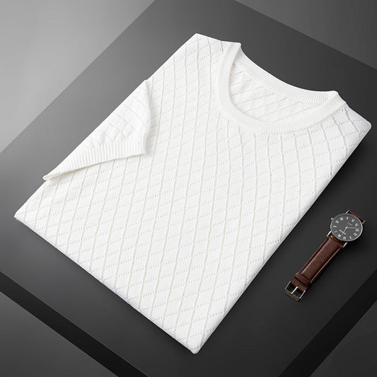 Gestricktes Baumwoll-T-Shirt mit halbem Halsausschnitt und kurzen Ärmeln für Herren
