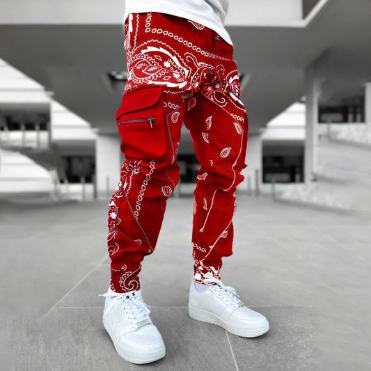Herrenhose mit Print, lockere Pumphose, lässige Haremshose mit weitem Bein