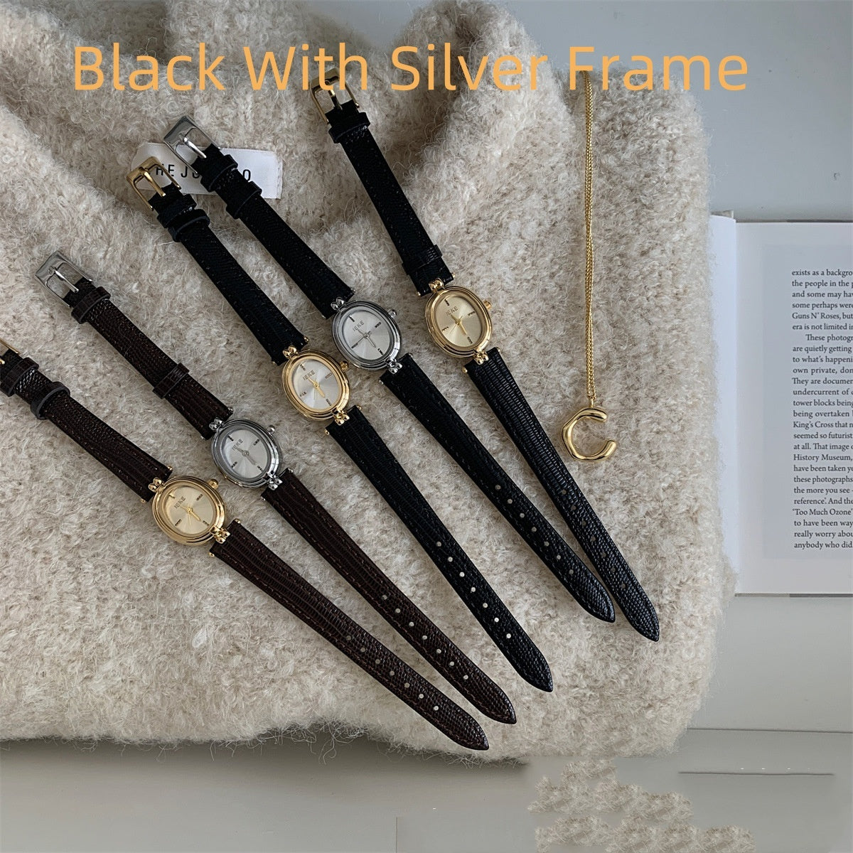 Mid-antike elegante schwarze Gold kleine ovale Golduhr Damen leichte Luxus Advanced