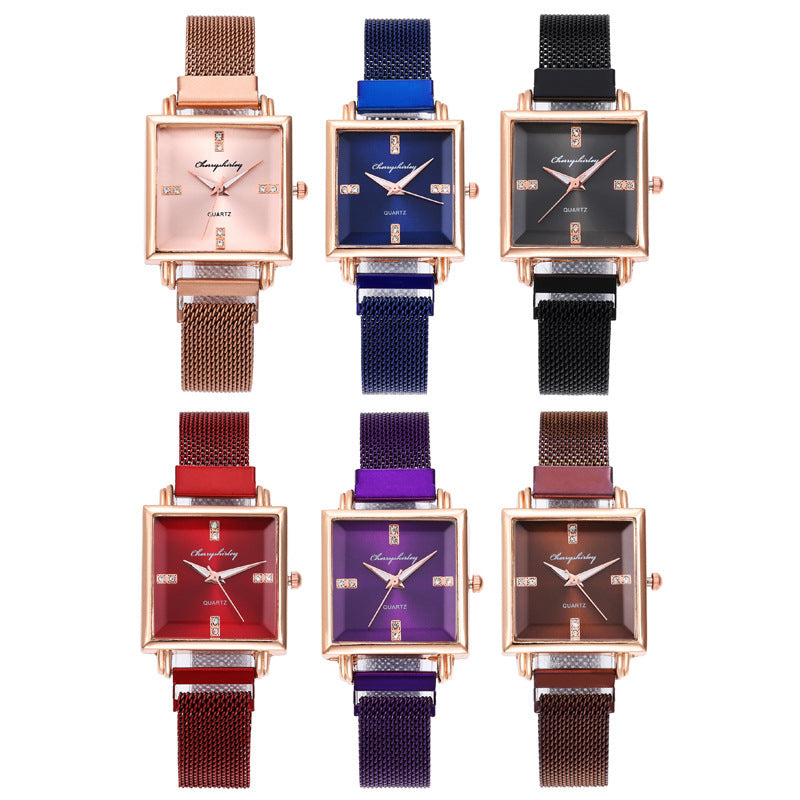 Quadratische einfache Temperament magnetische Snap Diamant Damenuhr