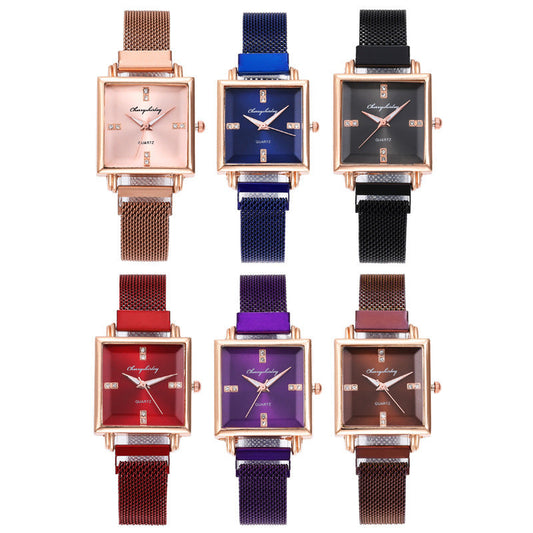 Quadratische einfache Temperament magnetische Snap Diamant Damenuhr