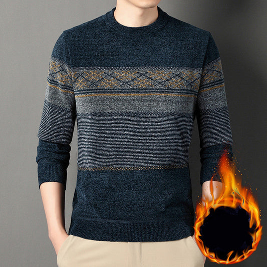 Chenille Samt Gepolsterte Pullover Mittleren Alters Herren Kleidung Dicken Warmen Jacquard