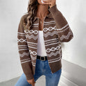 Strickjacke mit Revers und Reißverschluss aus Jacquardgewebe