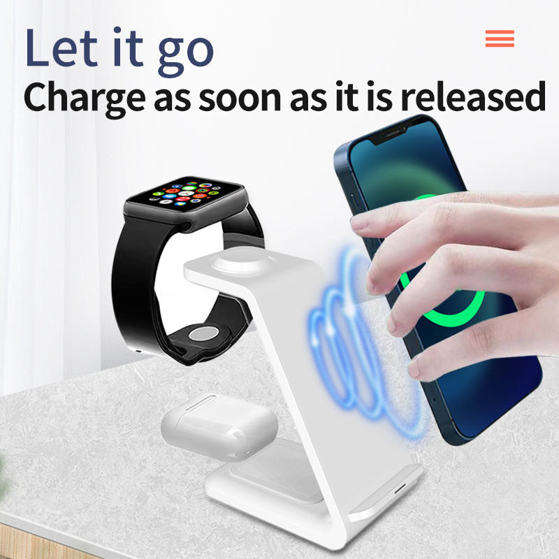 3-in-1 Multifunktions-Handyhalter im Stehen Dual Coil Wireless Charger