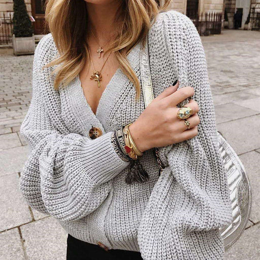 Strickpullover Farbe V-Ausschnitt Knöpfe