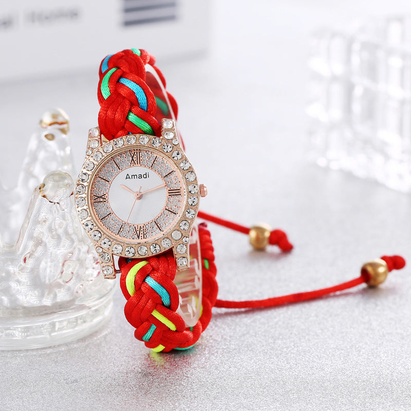 DIY handgewebte Armbanduhr in Macaron-Farbe