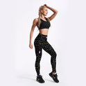 Schwarze, schmale Sport-Leggings für Damen mit Katzen-Print