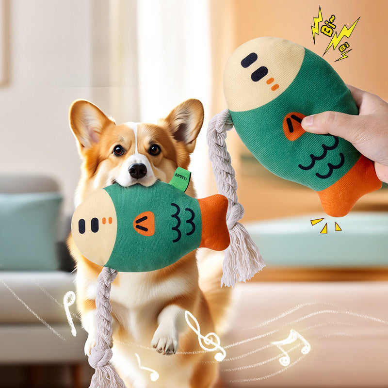 Plüsch-Kauspielzeug für Hunde im Haus, Quietschspielzeug aus Plüsch, Puffkopf-Fisch-Kauspielzeug, interaktives Zahnspielzeug mit Sound, verschleißfestes Hundespielzeug 