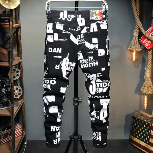 Bedruckte Hose Herren Slim-Fit Blumenhose Stretchhose