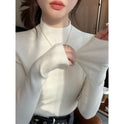 Inner High-grade Gray Mock Neck Sweater Mid-collar Knitted Top