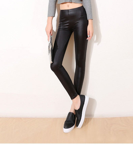 Kunstlederhose, dünne Leggings, schwarze Fußhose 