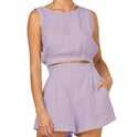 Women's Solid Color Sleeveless Short Top Shorts Suit