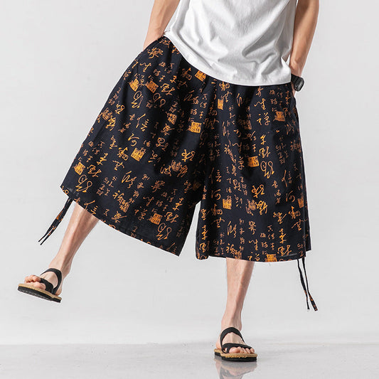 Locker sitzende Herrenhose im chinesischen Stil mit Elefantenblume, verkürzte große Badehose, Rettich-Strandblumenhose