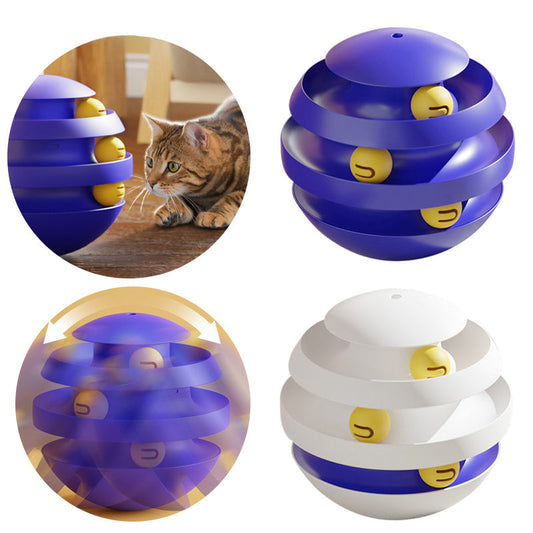3-lagiges Katzenspielzeug, interaktives Turm-Plattenspieler-Spielzeug, Katzen-Plattenspieler-Spielzeug mit Ball, Haustier-Trainings-Tumbler-Spielzeug, Katzenzubehör
