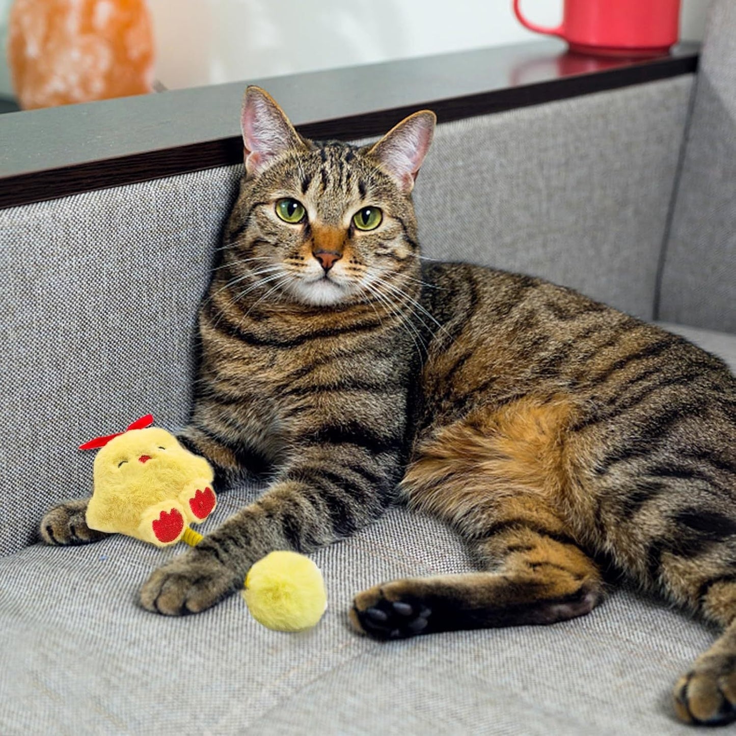 Katzenminzen-Spielzeug, interaktives Katzenspielzeug mit Silberranken-Fruchtfeder, flauschiger Ball zum Entspannen und Spielen, Plüsch-Katzen-Beißspielzeug für drinnen, Kätzchen zum Reinigen und Zahnen