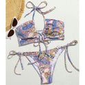 Europäischer und amerikanischer neuer Blumenbikini, verstellbar, eng anliegend, rückenfrei, auf Lager, Bikini-Badeanzug