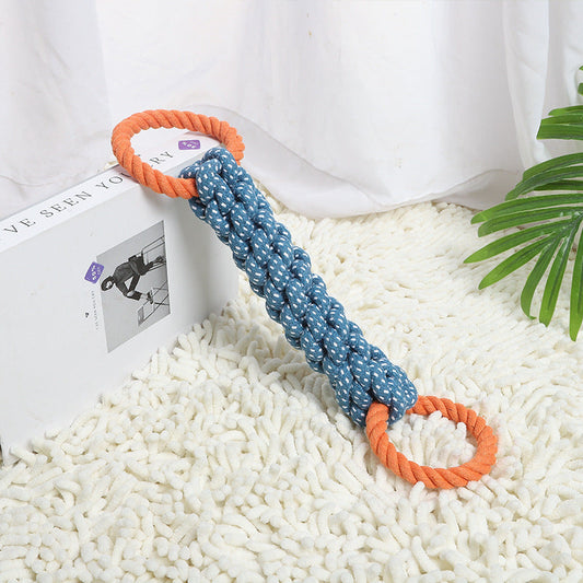 Hundespielzeug, Kauspielzeug aus Baumwollknoten mit Doppelring, Zahnreinigung, langlebiges geflochtenes Knochenseil, Beißspielzeug für Haustiere, Heimtierbedarf