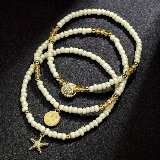 Mehrschichtige weiße Reisperlen, Muschelperlen, Seestern-Fußdekoration