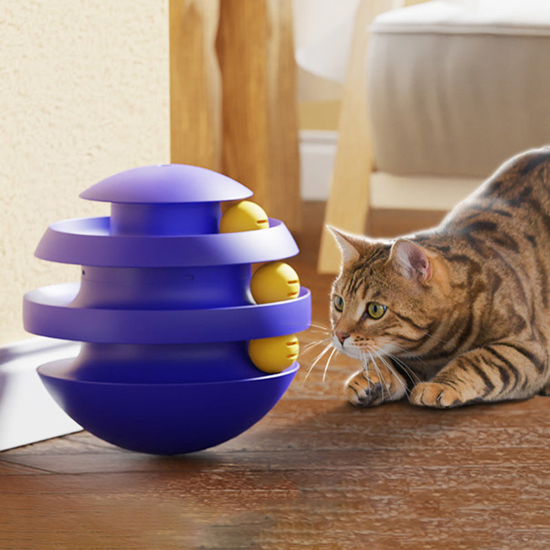3-lagiges Katzenspielzeug, interaktives Turm-Plattenspieler-Spielzeug, Katzen-Plattenspieler-Spielzeug mit Ball, Haustier-Trainings-Tumbler-Spielzeug, Katzenzubehör