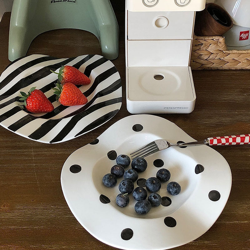 Wave Breakfast Plate Dots And Stripes Irregular Underglaze Porcelain Dessert Plate