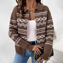 Strickjacke mit Revers und Reißverschluss aus Jacquardgewebe