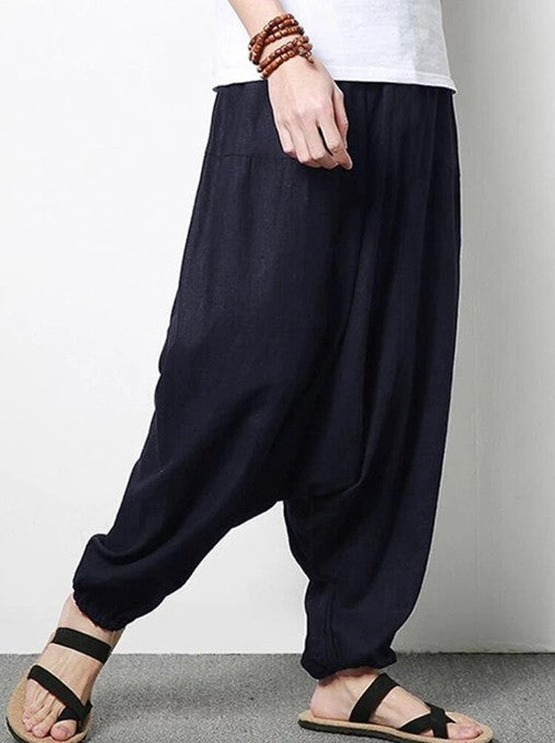 Lockere, lässige Baggy-Hose aus Baumwolle und Leinen für Herren