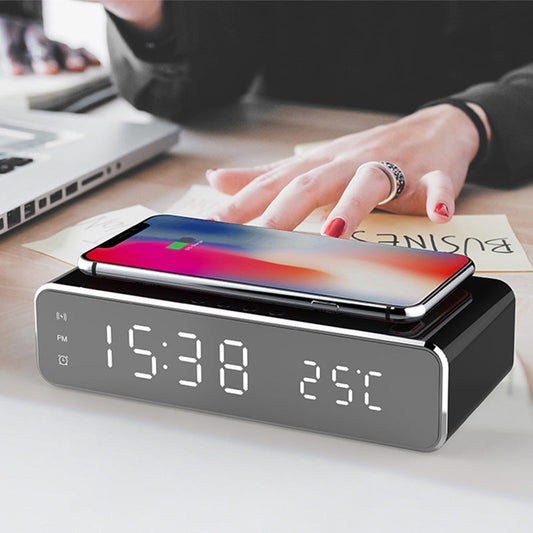LED Elektrischer Wecker Mit Drahtlosem Ladegerät Desktop Digital Despertador Thermometer Uhr HD Spiegel Uhr Uhr Tisch Dekor