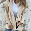 Damen Wollmantel Lässiger lockerer Revers Faux-Tasche Cardigan Wollmantel