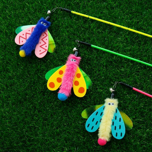 Katzenstab-Spielzeug, Kätzchenspielzeug mit Glöckchen, Libelle, Katzenstab-Spielzeug, interaktives Haustier-Spielspielzeug, Katzen-Teaser-Stab für Hauskatzen zum Spielen