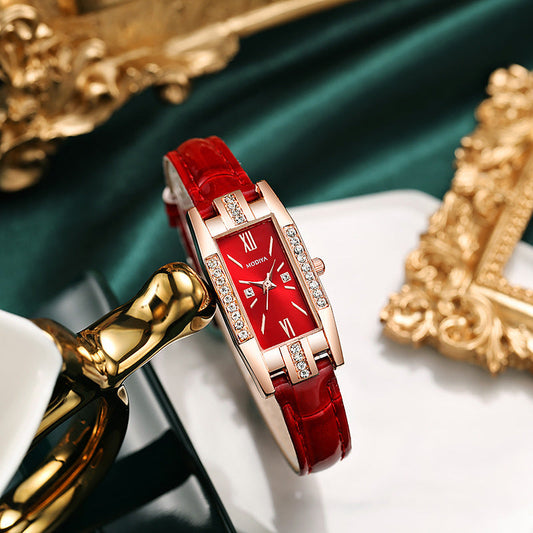 Temperament Pu Gürtel Diamant Britische Damenuhr