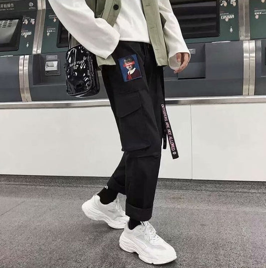 Japanische Overalls für Herren, Flutmarke, mehrere Taschen, lose große Freizeithosen, Haremshosen für Männer, neun Punkte, Studentenhosen 