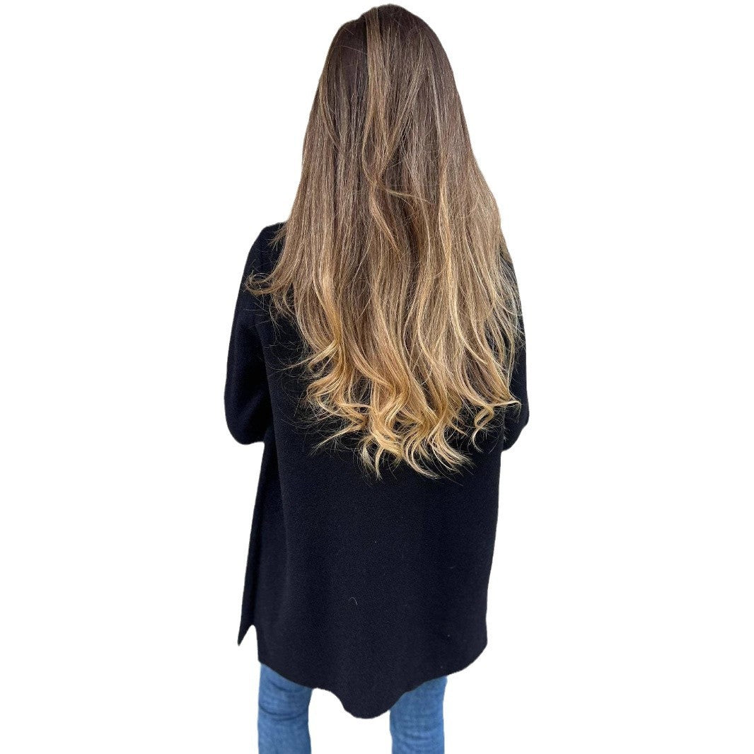 Damen Wollmantel Lässiger lockerer Revers Faux-Tasche Cardigan Wollmantel