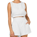 Women's Solid Color Sleeveless Short Top Shorts Suit