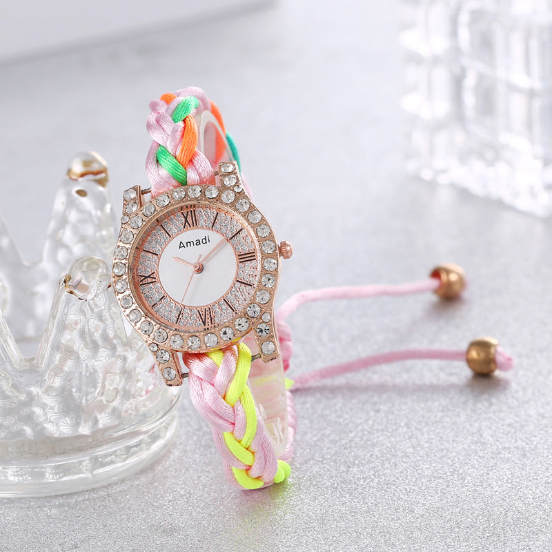 DIY handgewebte Armbanduhr in Macaron-Farbe