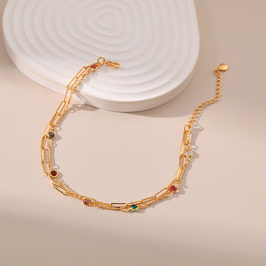 Goldfarbene mehrlagige Simplicity-Kette, messingplattiertes 18-karätiges Echtgold-Fußkettchen