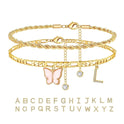 26 Buchstaben Fußschmuck Damen Schmetterling Doppellagig Stapel