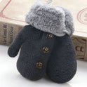 Cute Solid Color Knitted Velvet Gloves With Small Buttons