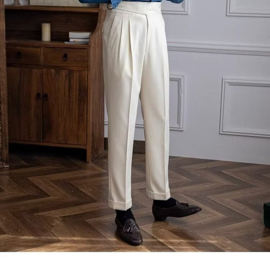 Gerade hoch taillierte, vielseitige Vintage-Anzughose für den Herbst