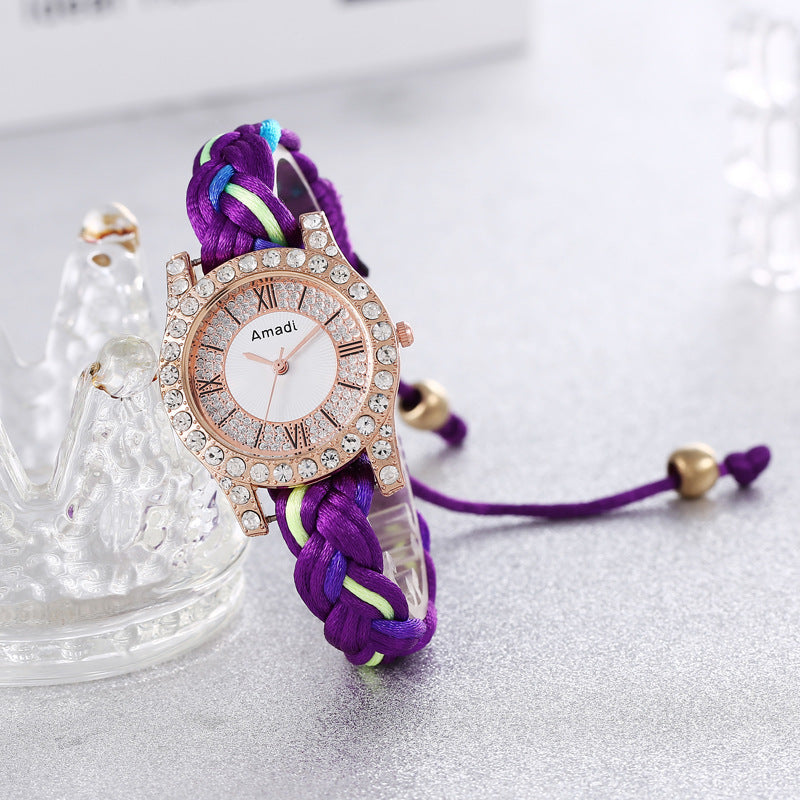 DIY handgewebte Armbanduhr in Macaron-Farbe
