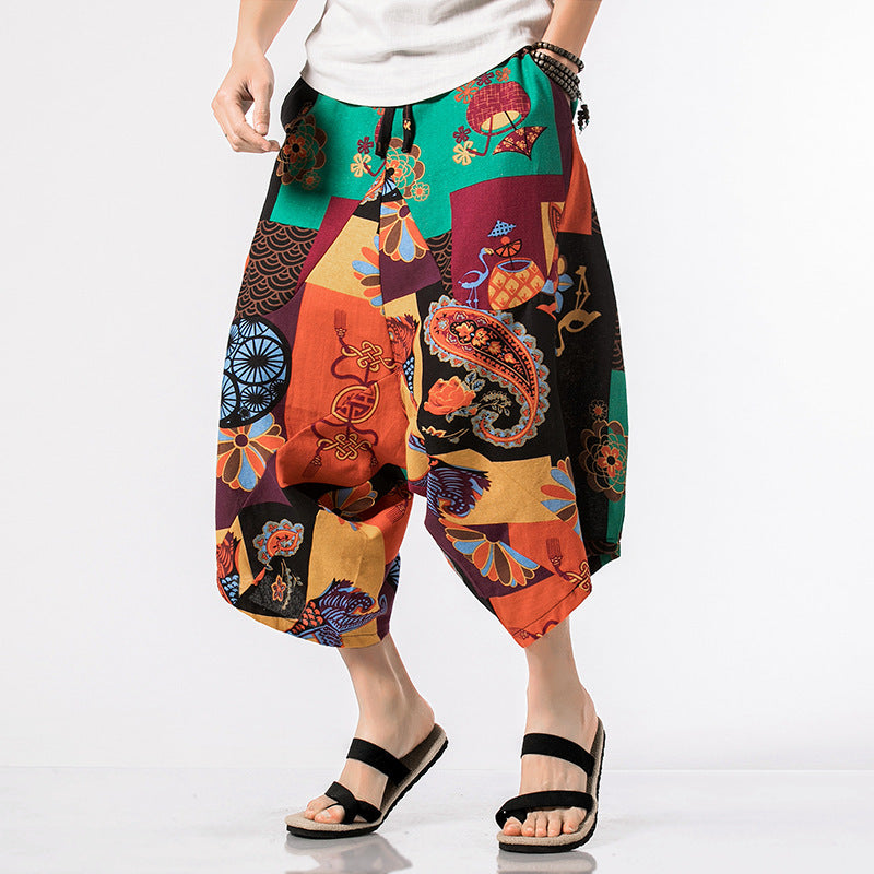 Haremsshorts im chinesischen Ethno-Stil in Übergröße