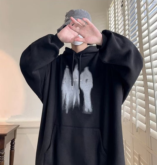 Paar Hip Hop Loose Plus Size Fleecegefütterter dicker Pullover