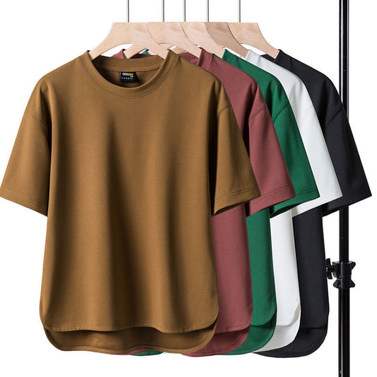 Neues, einfarbiges, lockeres T-Shirt mit Rundhalsausschnitt und kurzen Ärmeln für Herren